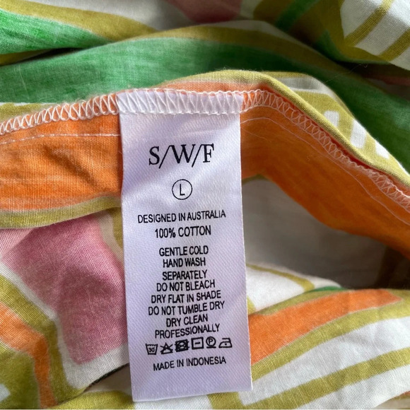 S/W/F SWF Puff Sleeve Babydoll Dress green white orange 22345 - Picture 7 of 8